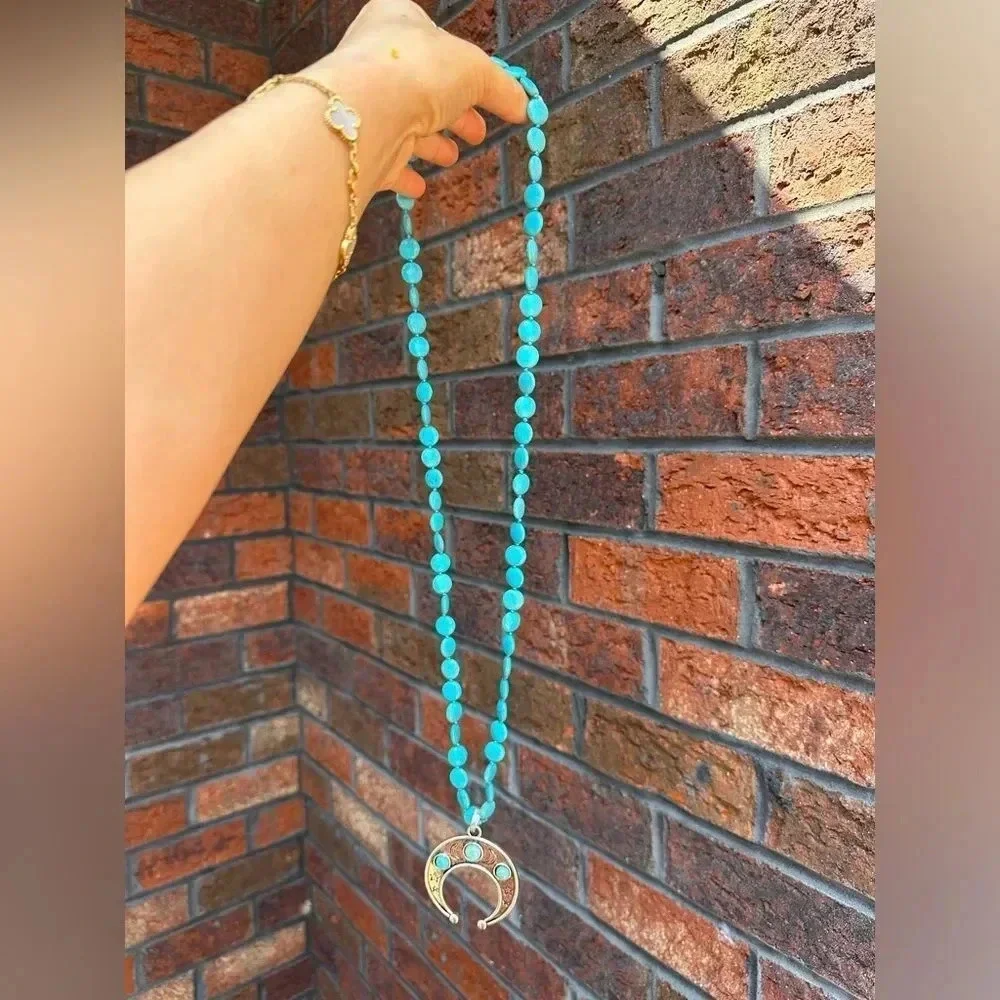 Turquoise Moon Natural Stone Beads Bohemian Western Necklace
